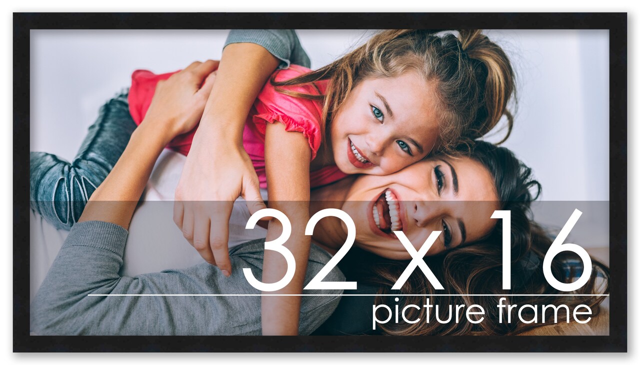 32x16 Black Wood Picture Frame - UV Acrylic, Foam Board Backing, Hanging Hardware